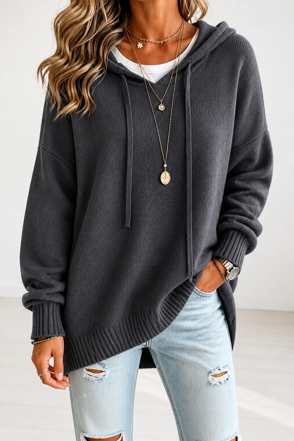 Dames Oversized Trui met Capuchon en Trekkoord