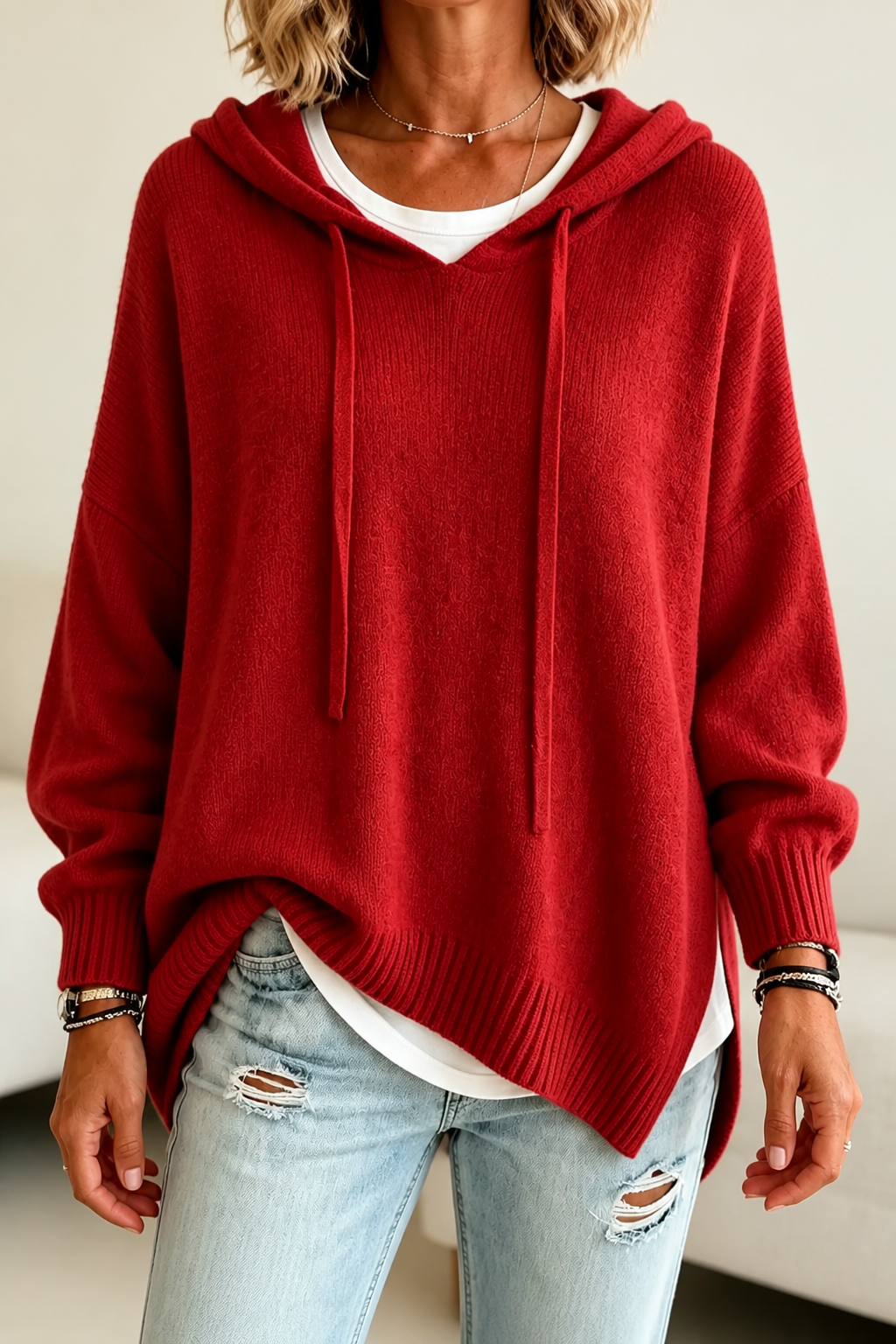 Dames Oversized Trui met Capuchon en Trekkoord