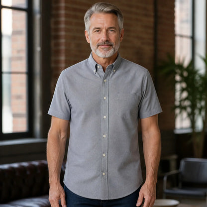 Heather Gray Short Sleeve Oxford Shirt Front View — view 23