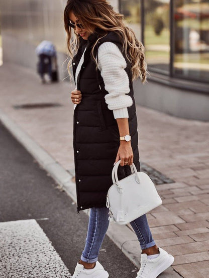 Dames Lange Gewatteerde Bodywarmer – Slim Fit Gilet, Mouwloos Puffer Tussenjas Herfst/Winter