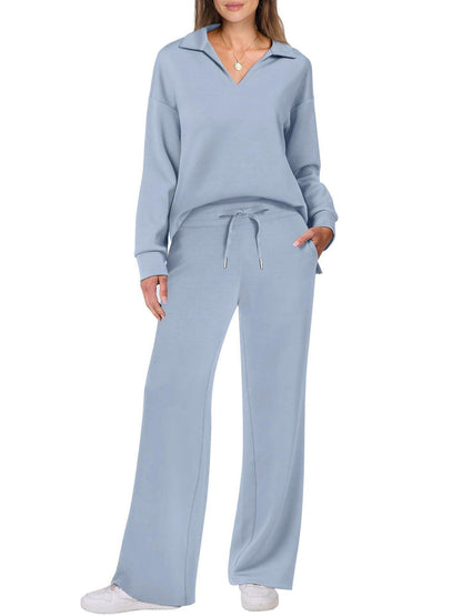 Dames Loungewear Set met V-halssweater en Wijde Comfybroek