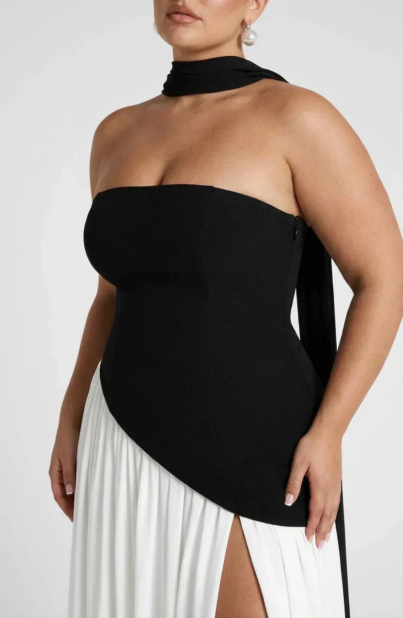 Dames Maxi Jurk Strapless met Hoge Split