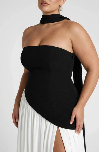 Dames Maxi Jurk Strapless met Hoge Split