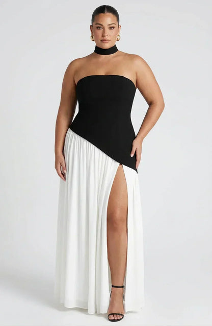 Dames Maxi Jurk Strapless met Hoge Split