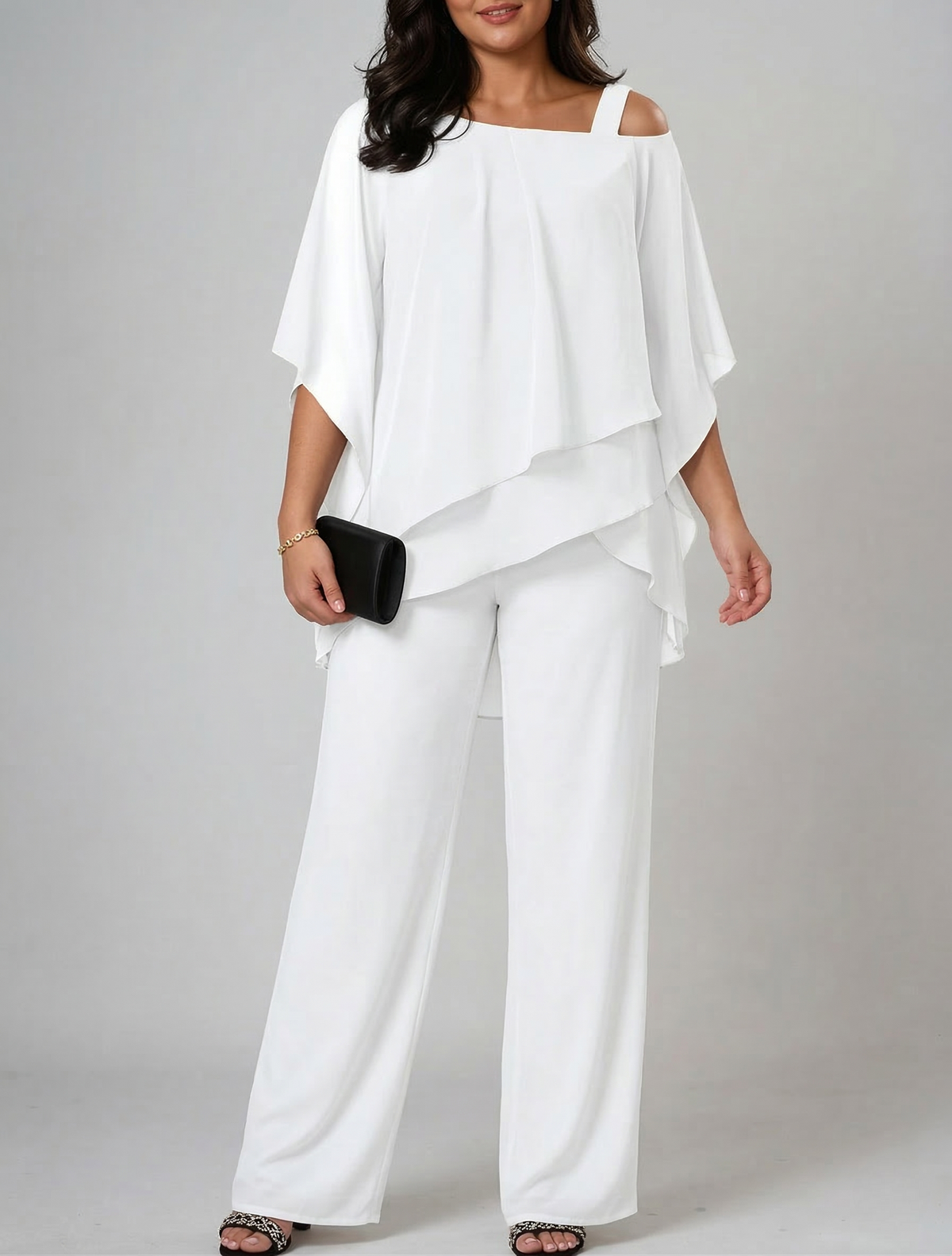 Dames Tweedelig Set – Top met Open Schouder en Wide-Leg Broek