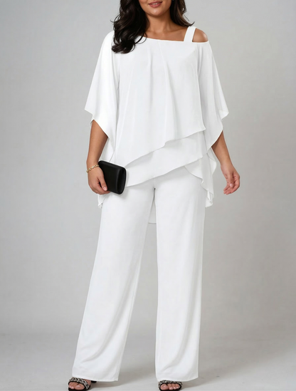 Dames Tweedelig Set – Top met Open Schouder en Wide-Leg Broek