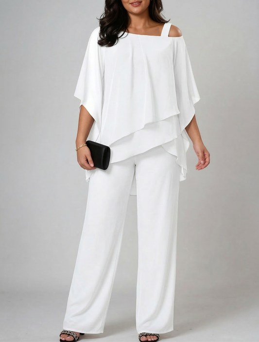 Dames Tweedelig Set – Top met Open Schouder en Wide-Leg Broek