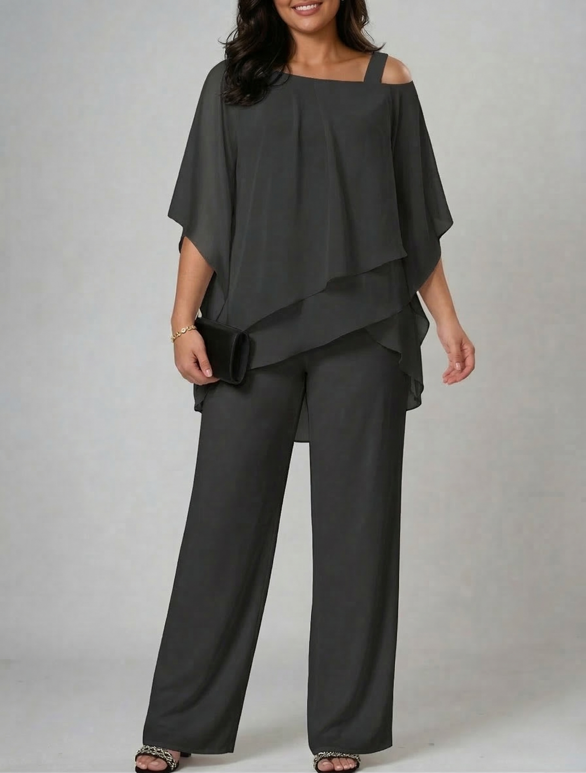 Dames Tweedelig Set – Top met Open Schouder en Wide-Leg Broek