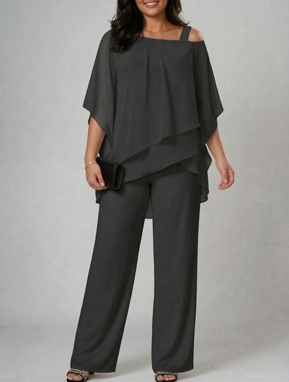 Dames Tweedelig Set – Top met Open Schouder en Wide-Leg Broek