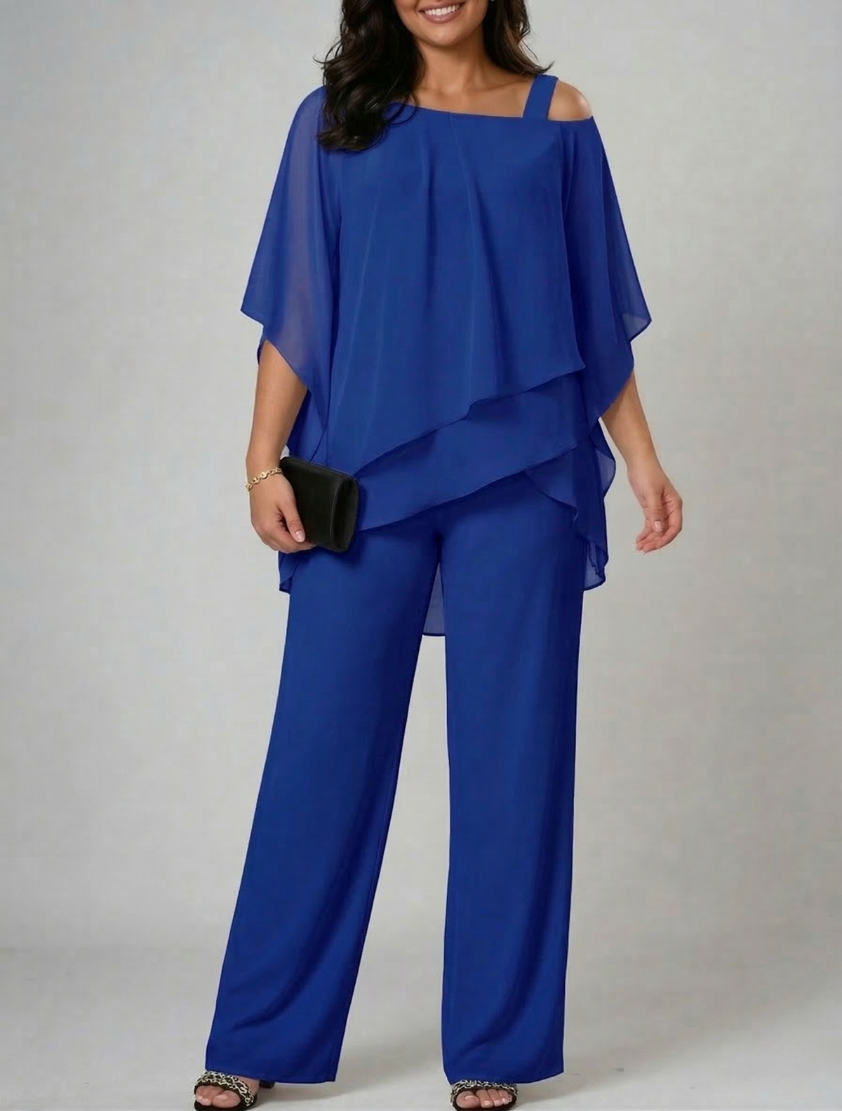 Dames Tweedelig Set – Top met Open Schouder en Wide-Leg Broek
