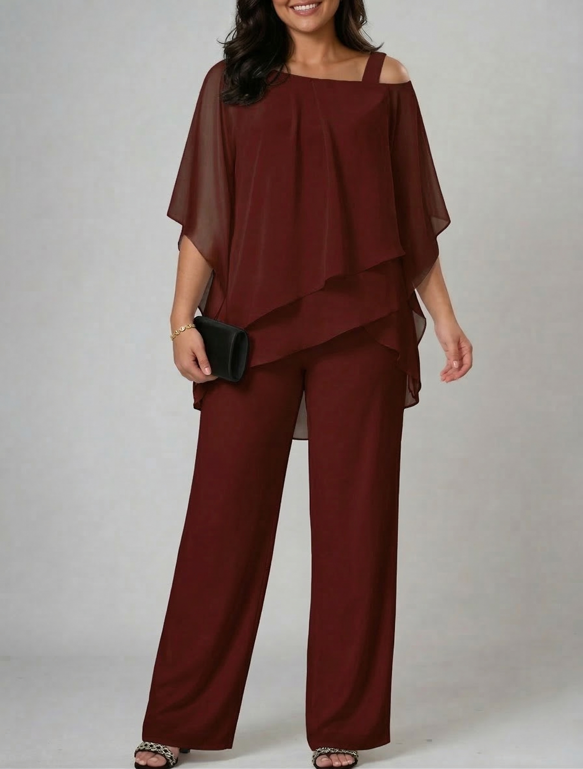Dames Tweedelig Set – Top met Open Schouder en Wide-Leg Broek