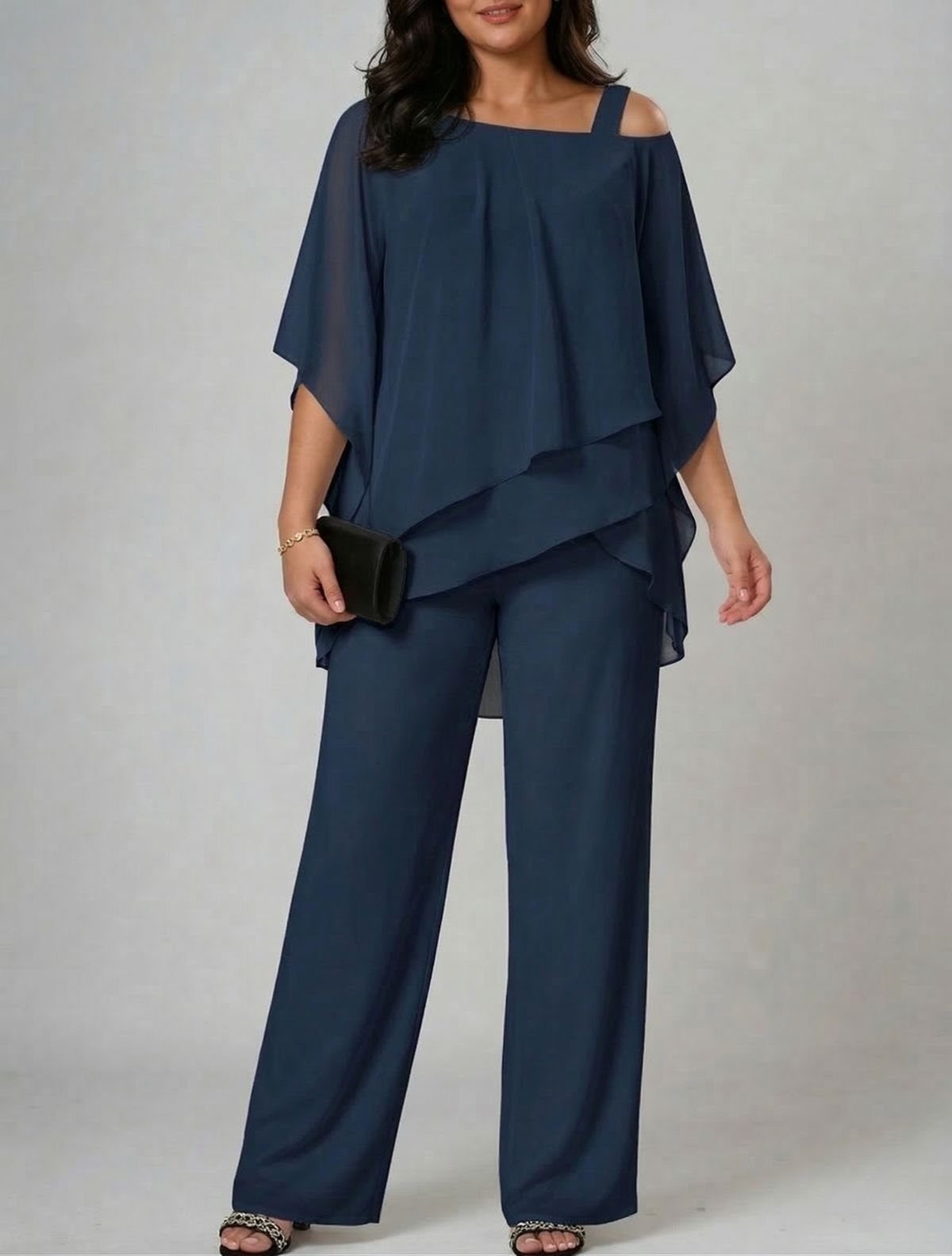 Dames Tweedelig Set – Top met Open Schouder en Wide-Leg Broek