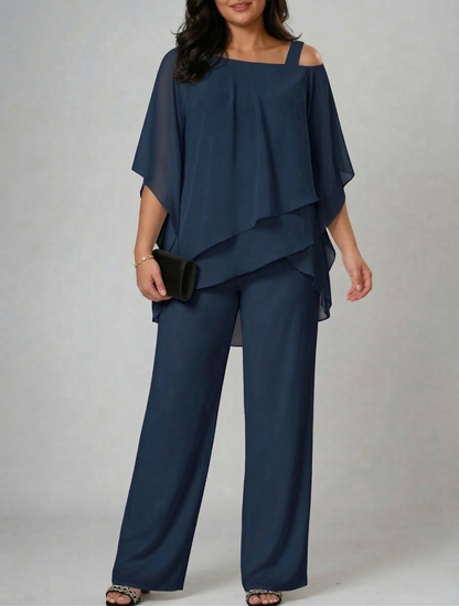 Dames Tweedelig Set – Top met Open Schouder en Wide-Leg Broek