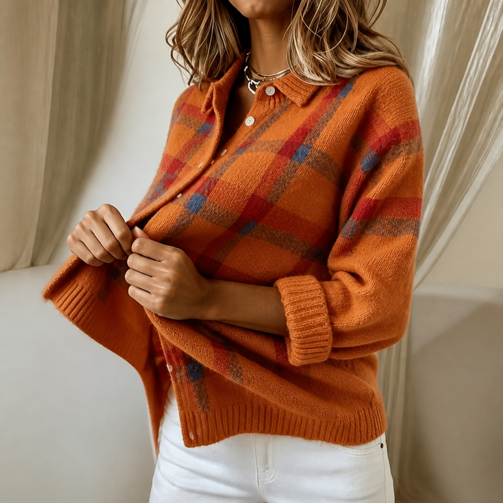 Dames Vest met Geruite Print en Overhemdkraag