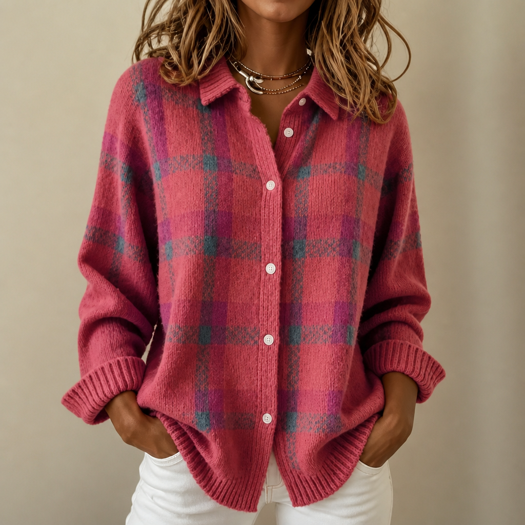 Dames Vest met Geruite Print en Overhemdkraag