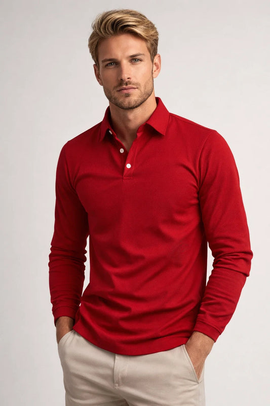 Heren Polo Lange Mouwen - Slim Fit met Klassieke Kraag