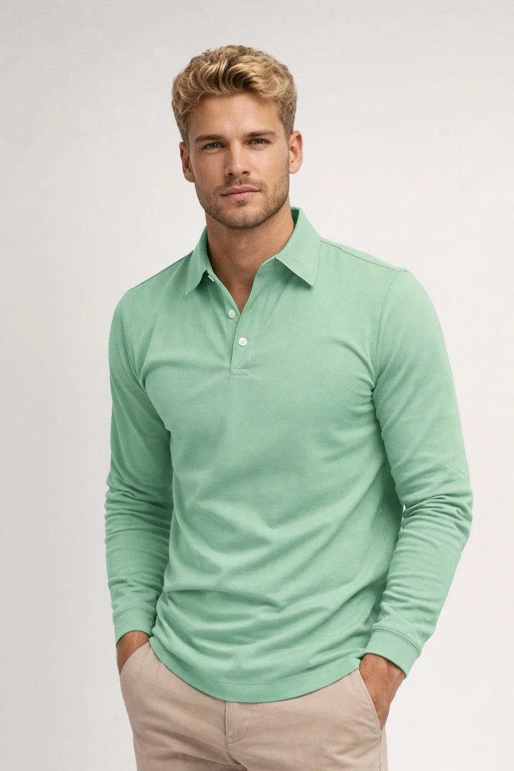 Heren Polo Lange Mouwen - Slim Fit met Klassieke Kraag
