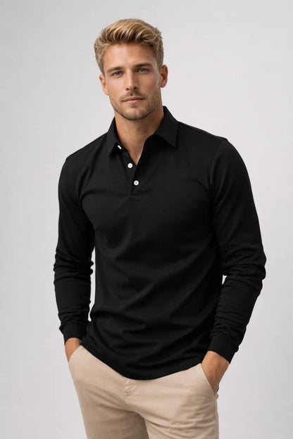 Heren Polo Lange Mouwen - Slim Fit met Klassieke Kraag