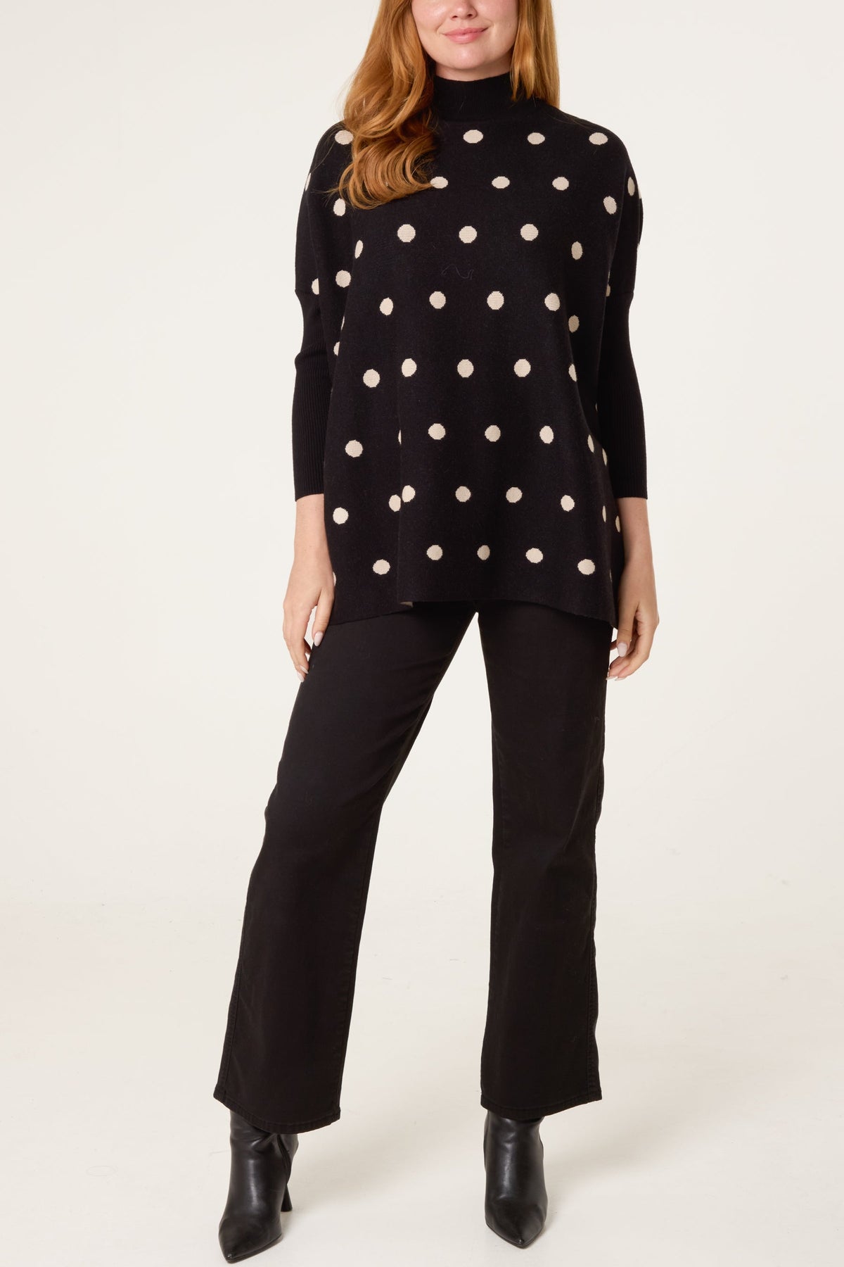 Dames Trui met Polkadot Print – Gebreide Pullover met Batwing Mouwen