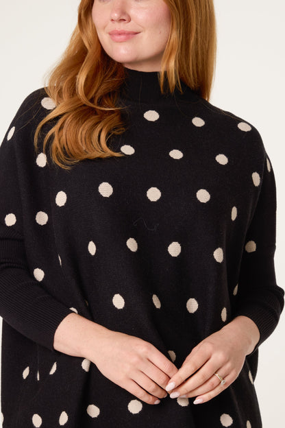 Dames Trui met Polkadot Print – Gebreide Pullover met Batwing Mouwen