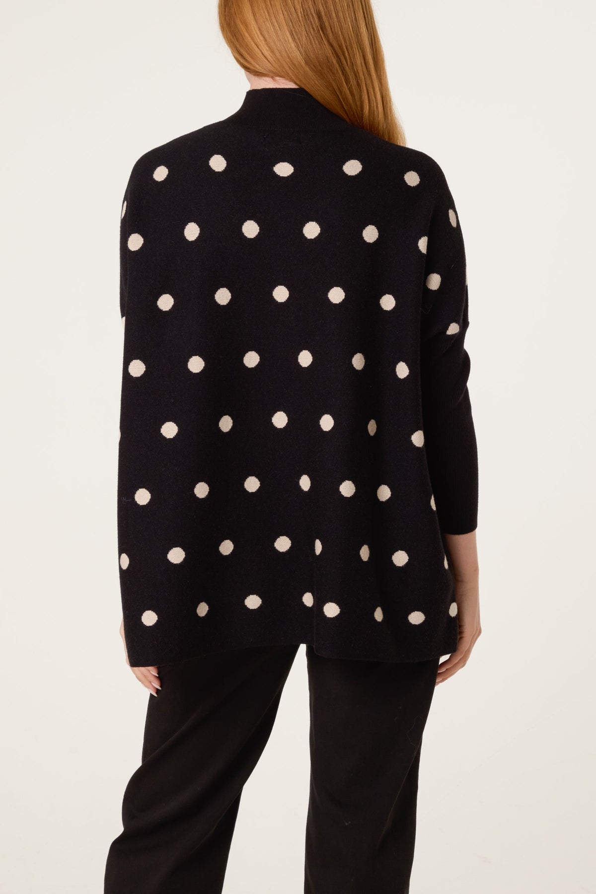 Dames Trui met Polkadot Print – Gebreide Pullover met Batwing Mouwen