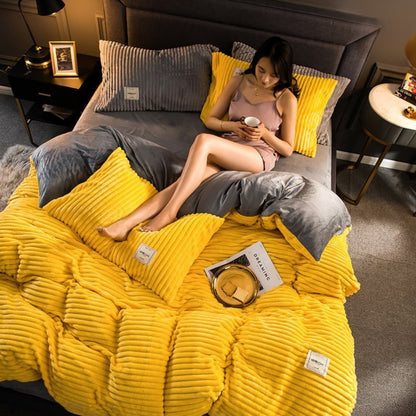 quilted duvet cover set with pillowcase in yellow