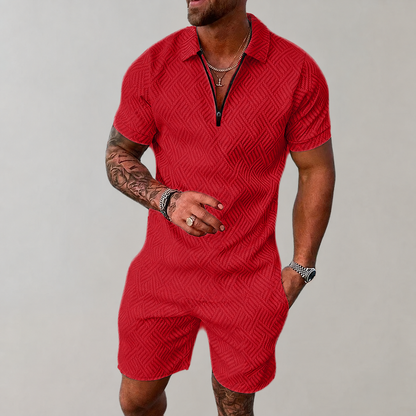 Heren Slim Fit Set – Casual voor Zomergebruik, Met Korte Mouwen en Rits