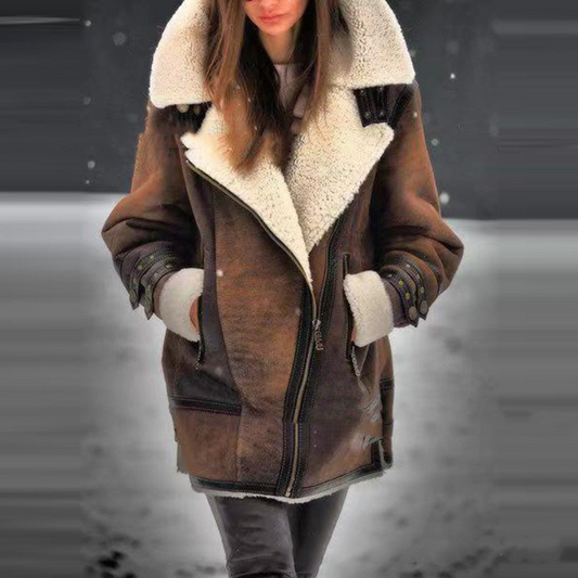 Dames Leren Aviator Jas – Bruin, Fleecevoering en Kraag, Winter Bomberjack