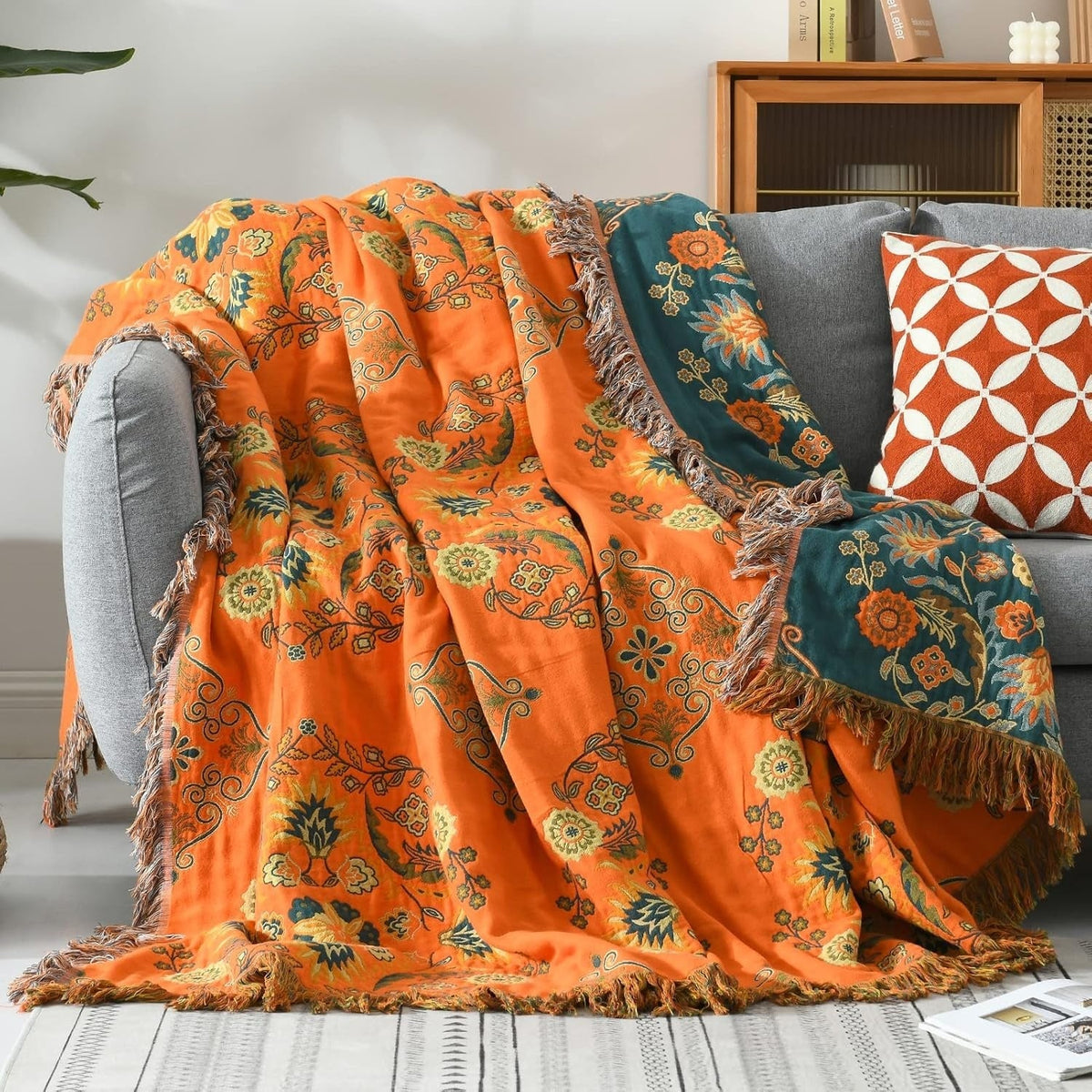 reversible boho floral throw