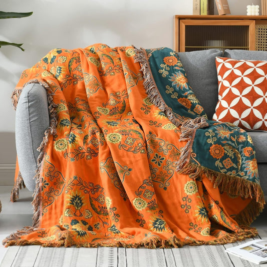 reversible boho floral throw