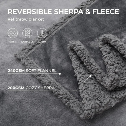 reversible sherpa fleece throw blanket in gray
