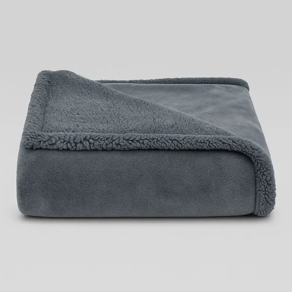 reversible sherpa fleece throw blanket in gray