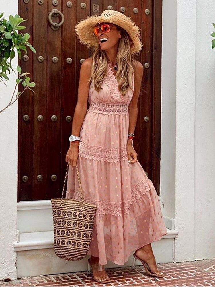 Boho Chic Bohemian Jurk Kind Jurk Roze Ibiza Jurk Maxi Isabeau