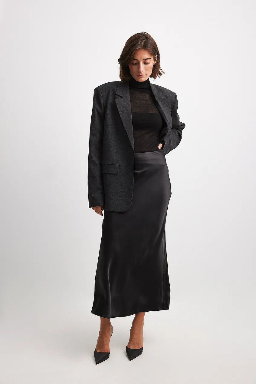 Dames Hoge Taille Midi Rok – Satijn, Effen, Casual voor Diverse Gelegenheden