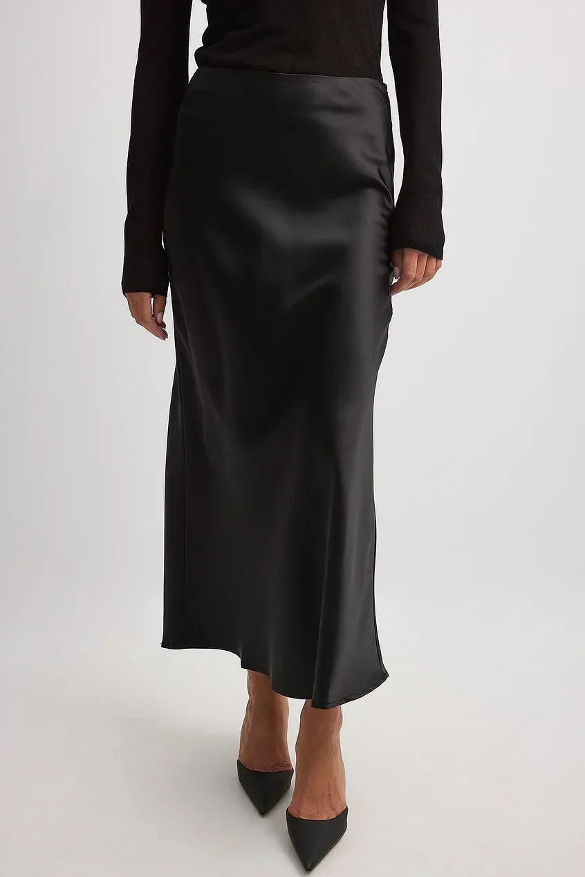 Dames Hoge Taille Midi Rok – Satijn, Effen, Casual voor Diverse Gelegenheden