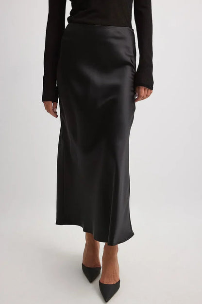 Dames Hoge Taille Midi Rok – Satijn, Effen, Casual voor Diverse Gelegenheden