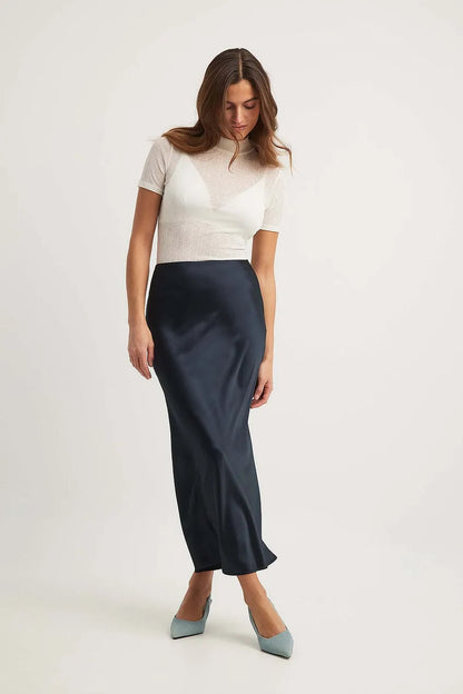 Dames Hoge Taille Midi Rok – Satijn, Effen, Casual voor Diverse Gelegenheden
