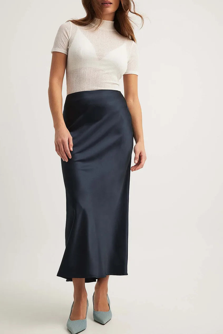 Dames Hoge Taille Midi Rok – Satijn, Effen, Casual voor Diverse Gelegenheden