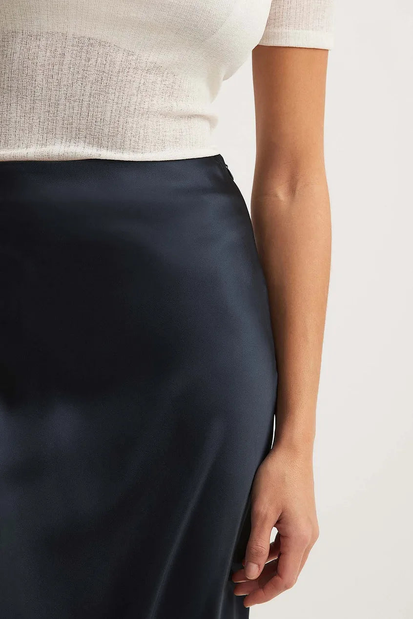 Dames Hoge Taille Midi Rok – Satijn, Effen, Casual voor Diverse Gelegenheden