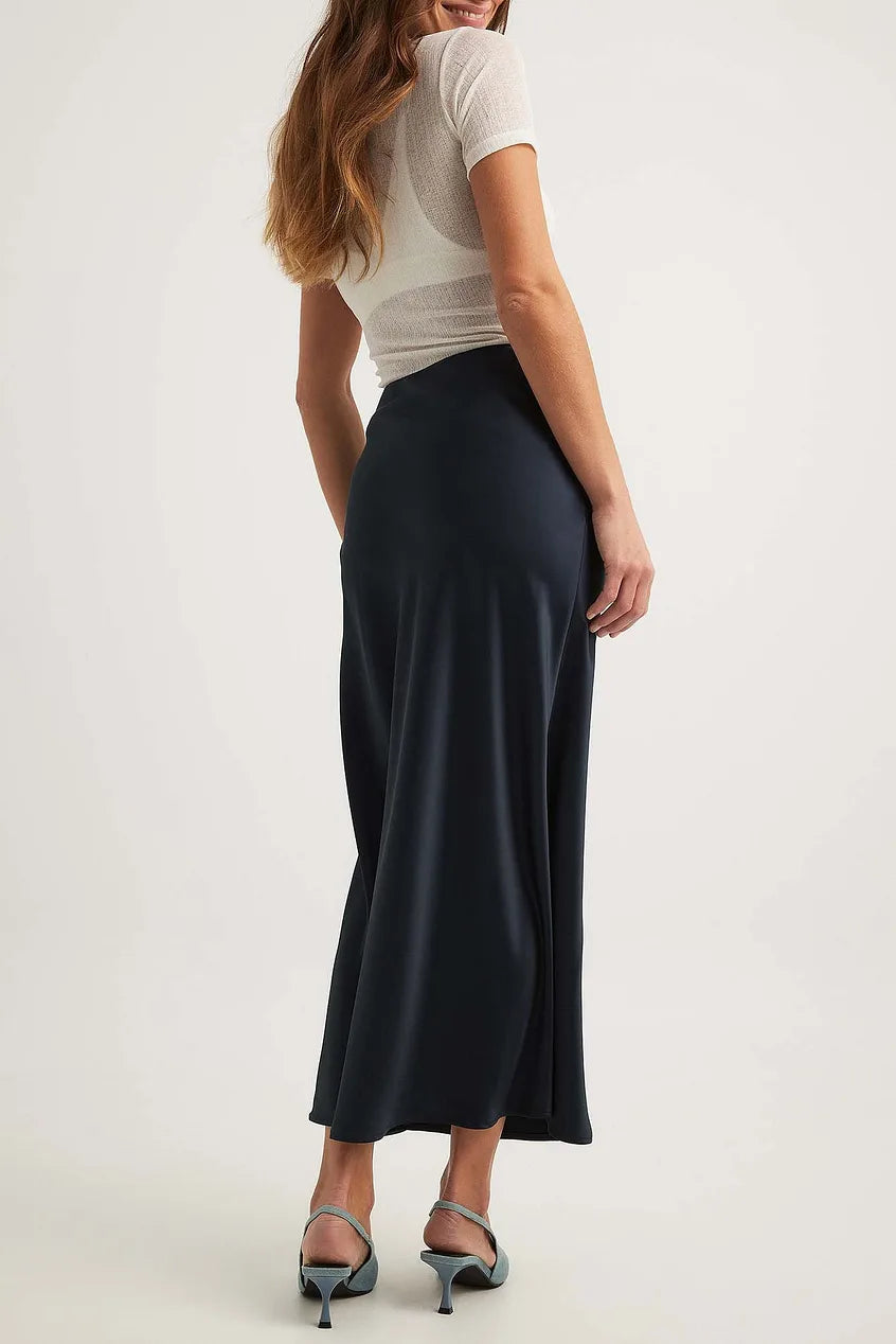 Dames Hoge Taille Midi Rok – Satijn, Effen, Casual voor Diverse Gelegenheden