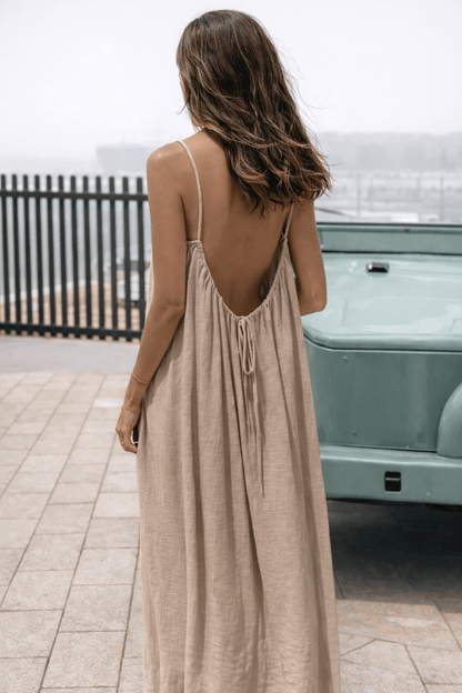 Dames Zomerjurk Maxi met Open Rug - Verstelbare Rugopening en Vloeiende Snit