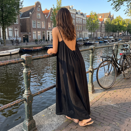 Dames Zomerjurk Maxi met Open Rug - Verstelbare Rugopening en Vloeiende Snit
