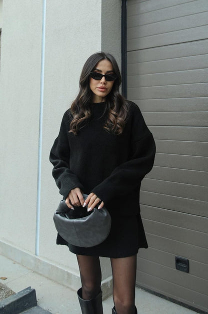 Dames Gebreide Trui en Rok Set - Oversized Pullover met Aansluitende Rok