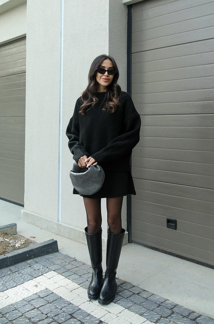 Dames Gebreide Trui en Rok Set - Oversized Pullover met Aansluitende Rok