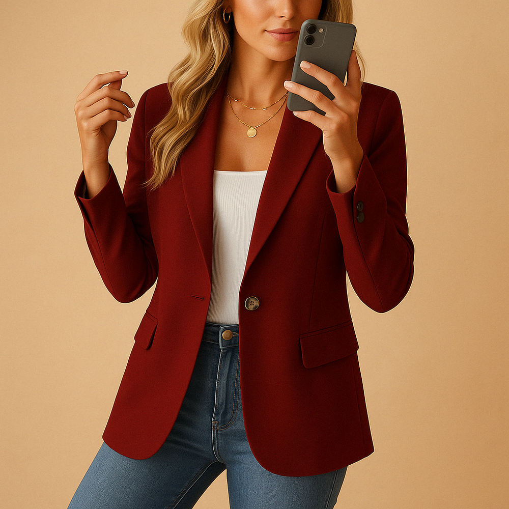 Dames Blazer Getailleerd Model met Puntkraag en Knoopsluiting