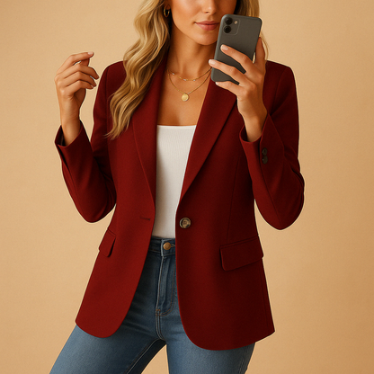 Dames Blazer Getailleerd Model met Puntkraag en Knoopsluiting