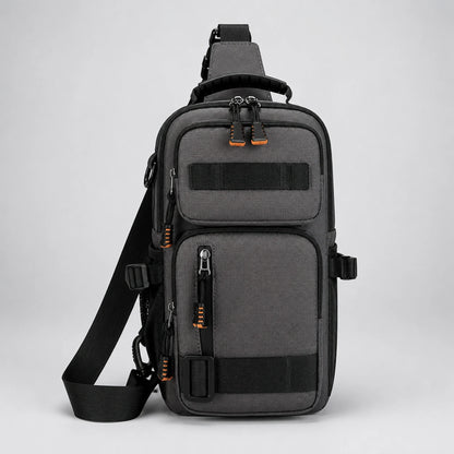 Gray sling bag complete front view — view 2