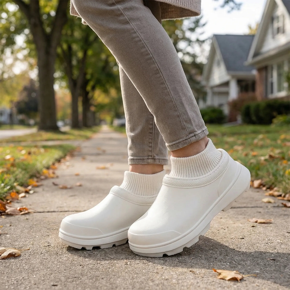 Dames Waterdichte Clogs met Gebreide Boord
