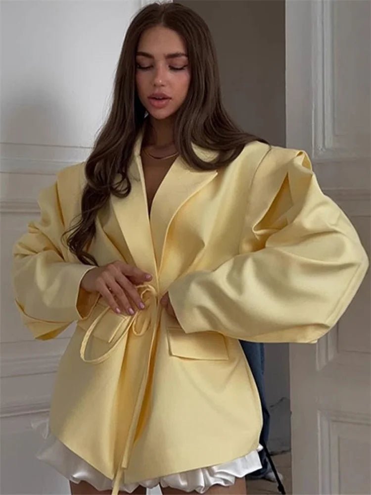 Dames Oversized Blazer – Met Ceintuur en Brede Mouwen, Geschikt voor Werk en Casual Gebruik