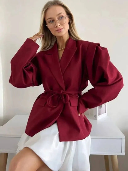 Dames Oversized Blazer – Met Ceintuur en Brede Mouwen, Geschikt voor Werk en Casual Gebruik